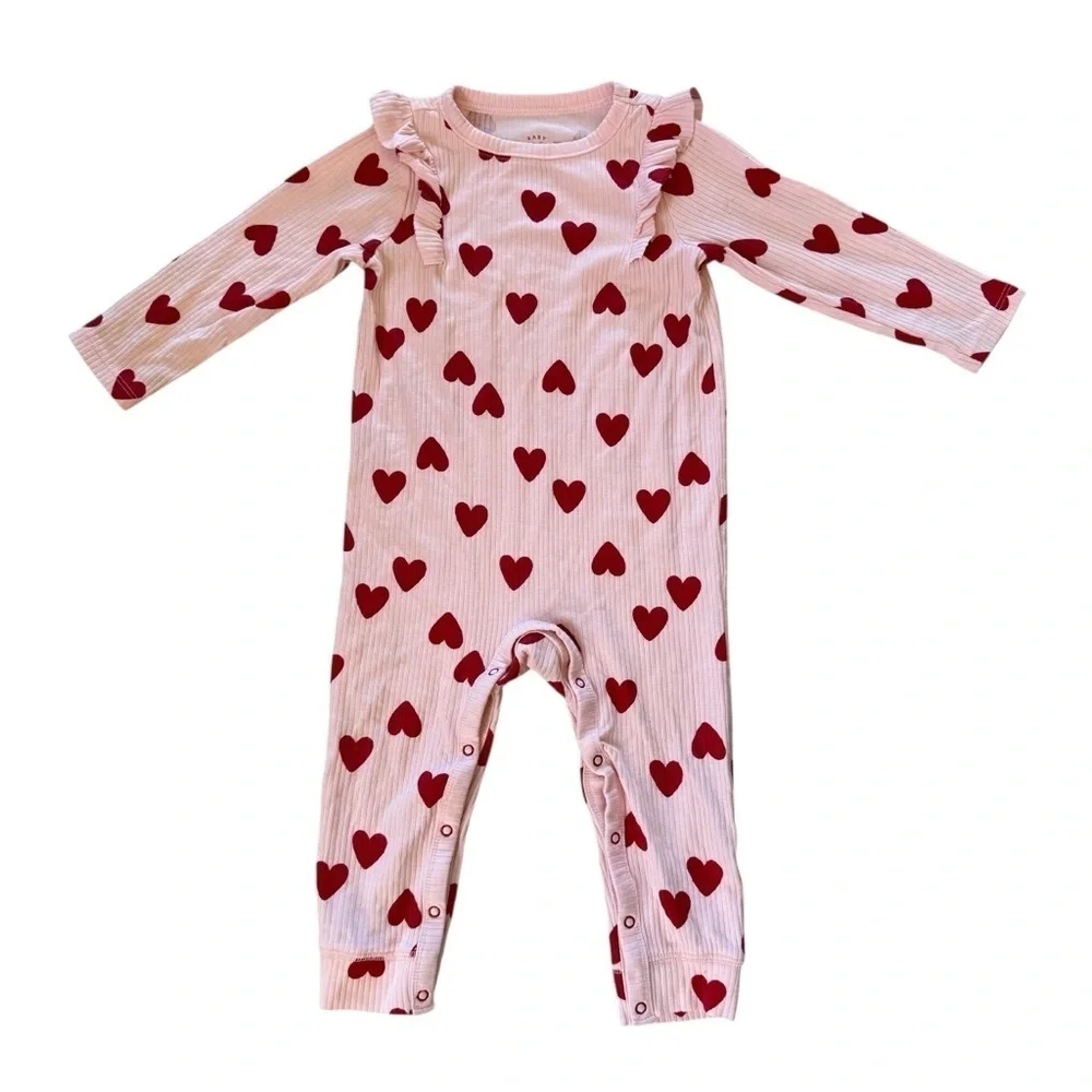 Cat & Jack Valentines Outfit Hearts Pink Jumpsuit Baby Girl 18M